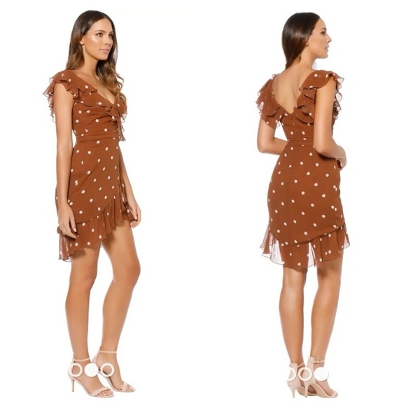 NICHOLAS

Rust Spot Wrap Frill Mini Dress US size 6 - Picture 4 of 17